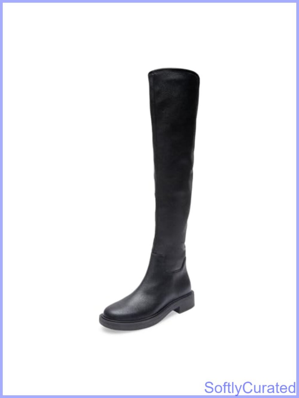 Faux Leather Over-the-Knee Flat Boots with Stretch and Block Heel